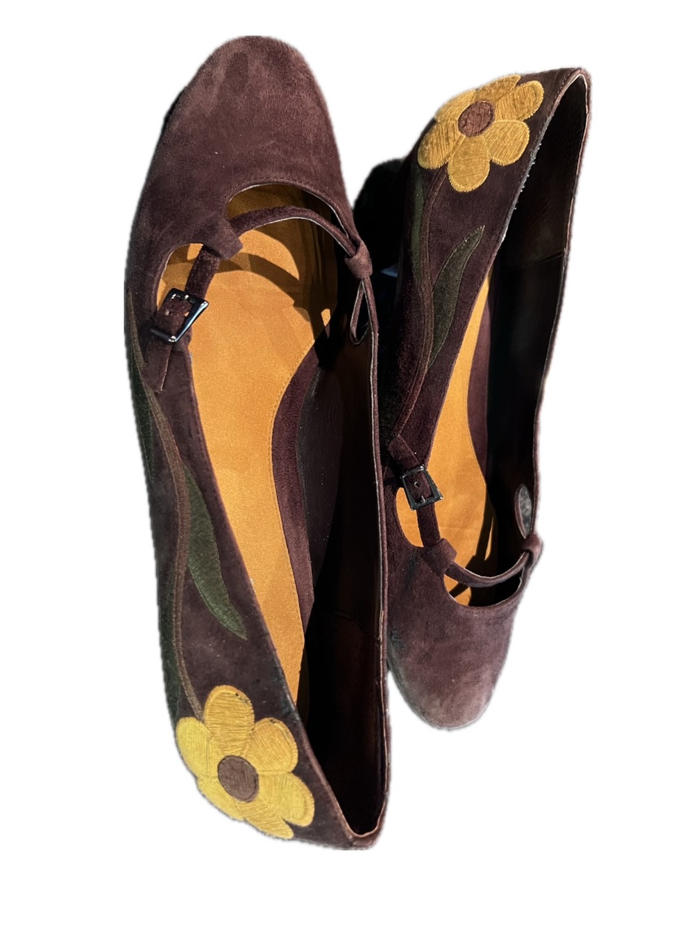 AEROSOLES Brown Suede Mary Jane Flats with Yellow Flower - Picture 2 of 7